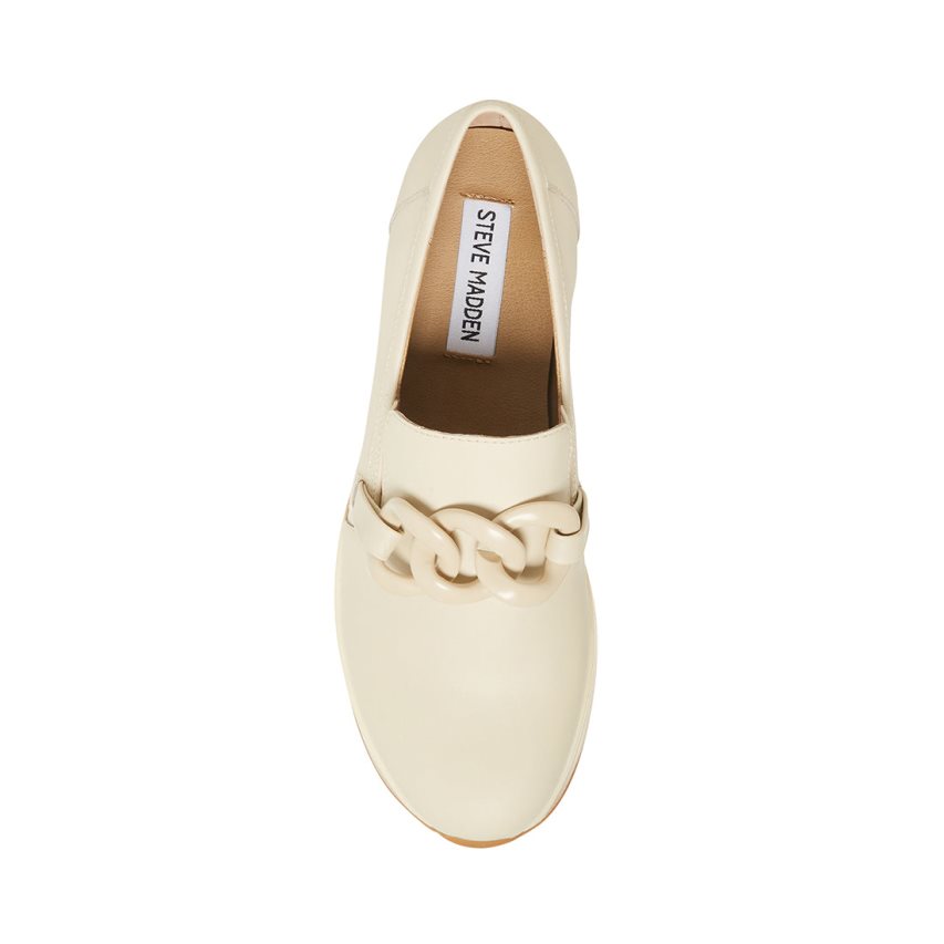 Beige Steve Madden Haze Leather Women's Platform Shoes | PH 8520YNT